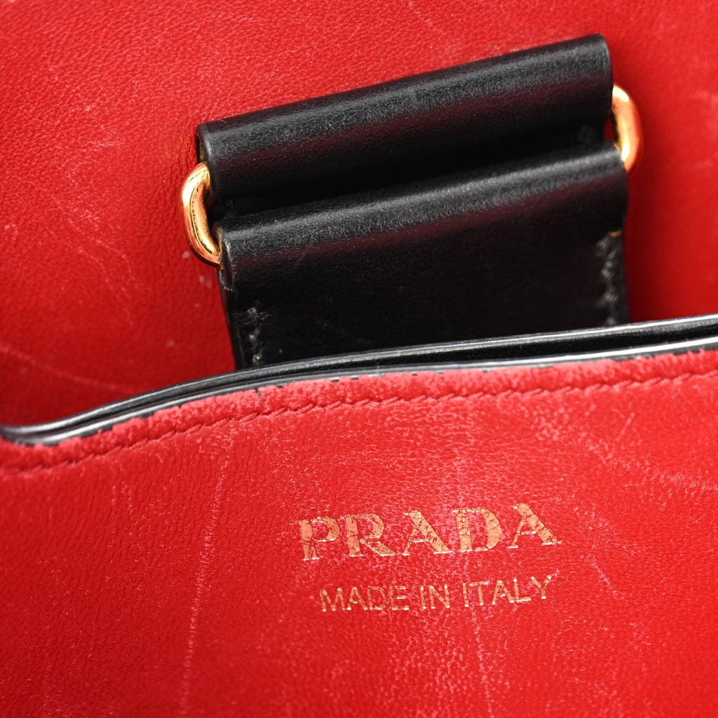 Prada Saffiano Cuir Medium Panier Bucket Bag Black Fuoco