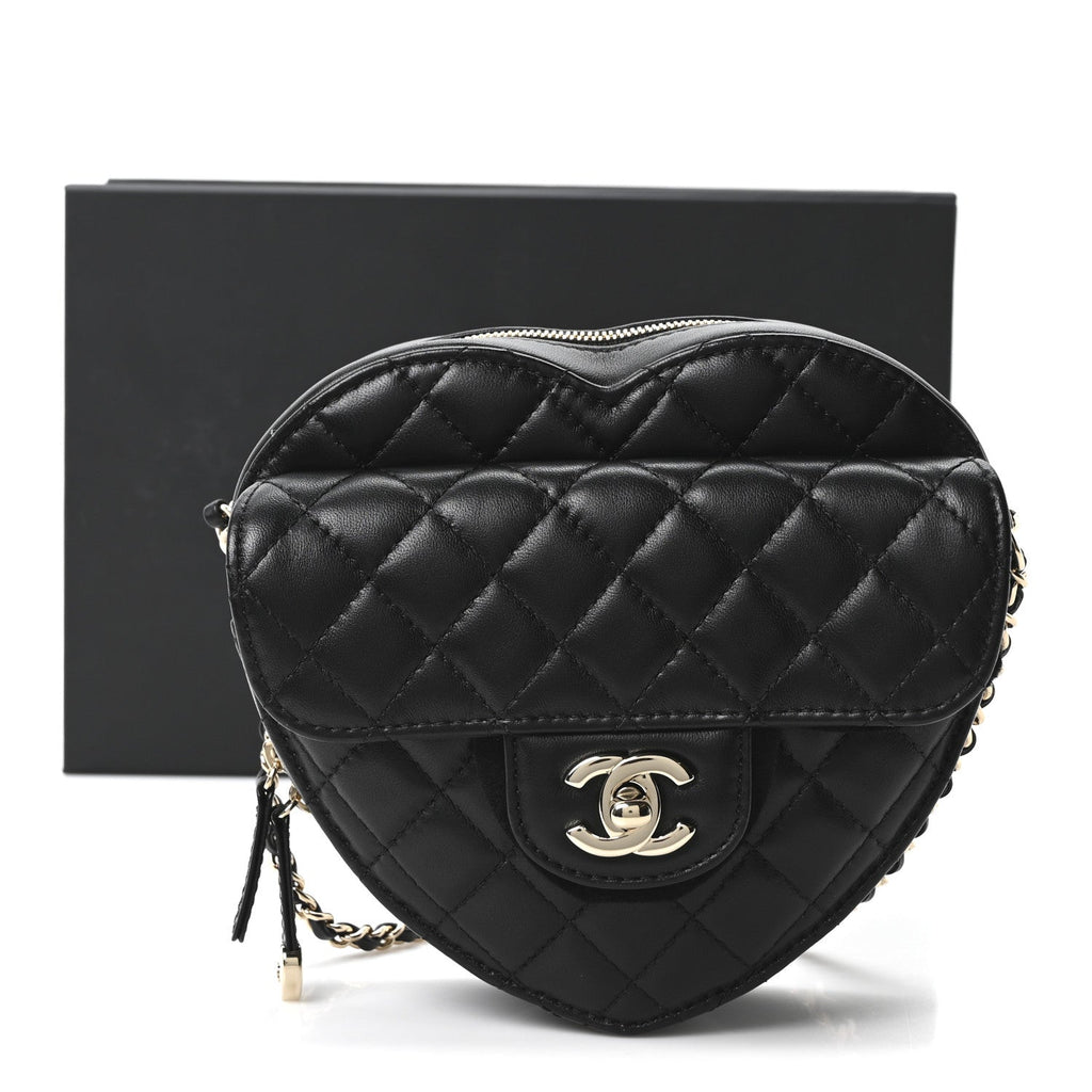 Chanel Lambskin Quilted CC In Love Heart Bag Black