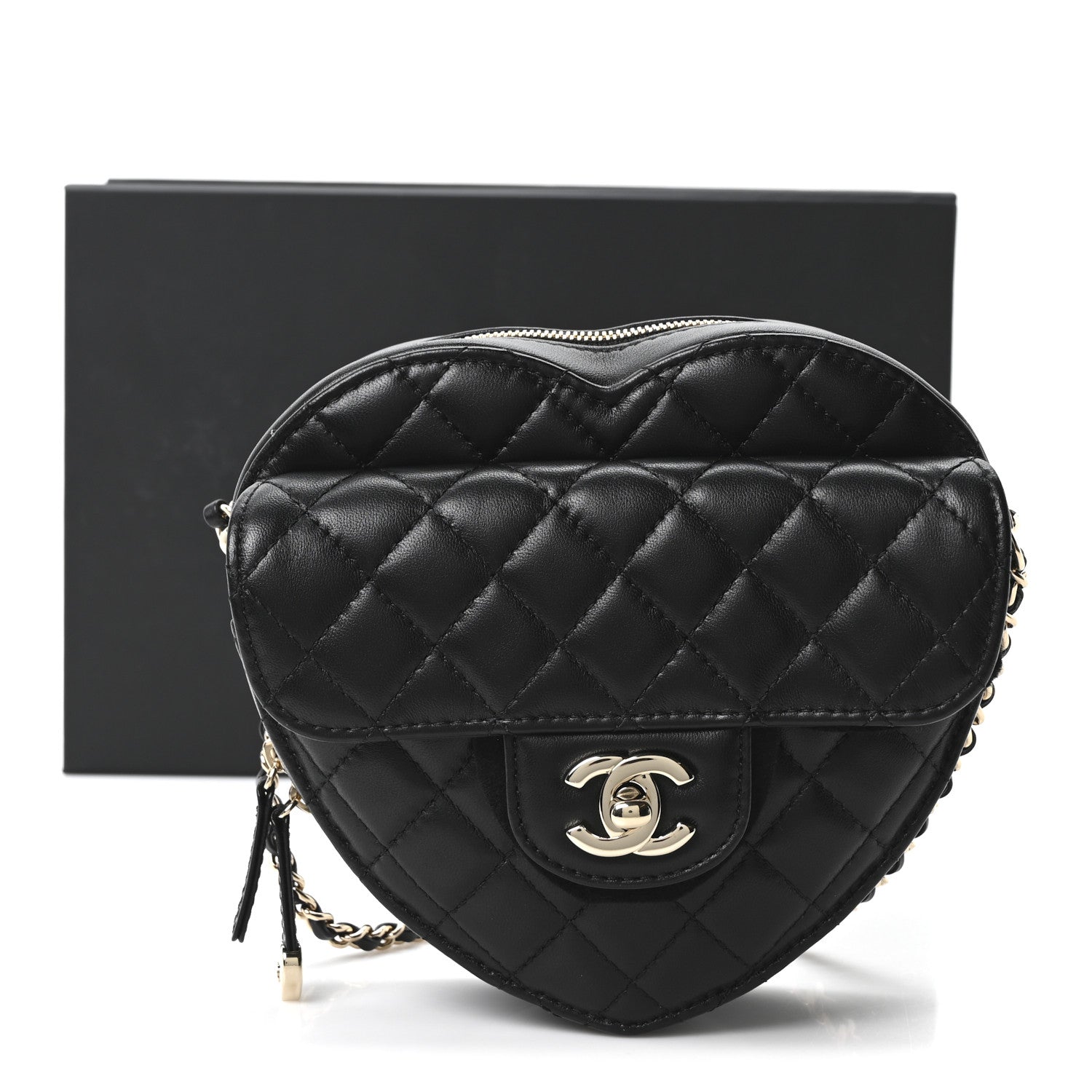 Chanel Lambskin Quilted CC In Love Heart Bag Black