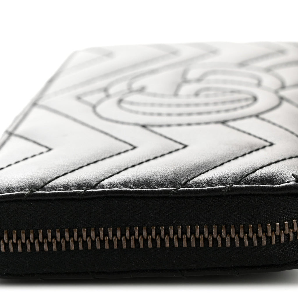 Gucci Calfskin Matelasse GG Marmont Zip Around Organizer Wallet Black