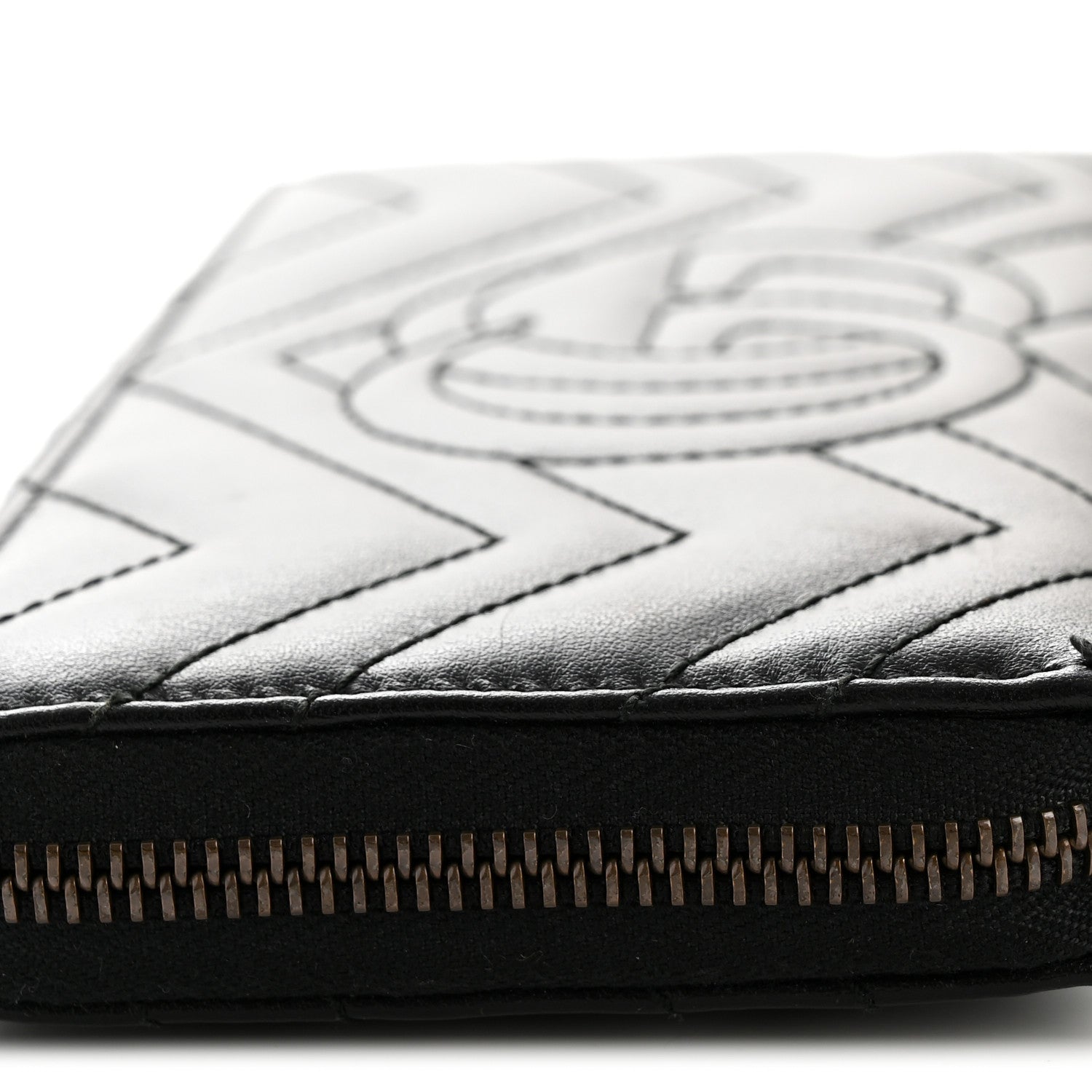 Gucci Calfskin Matelasse GG Marmont Zip Around Organizer Wallet Black