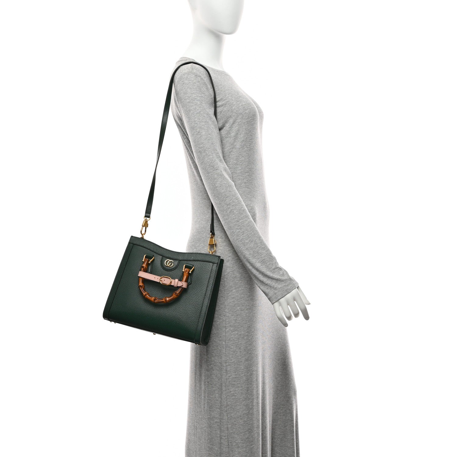 Gucci Textured Dollar Calfskin Web Small Diana Tote Bag Vintage Green Powder Pink