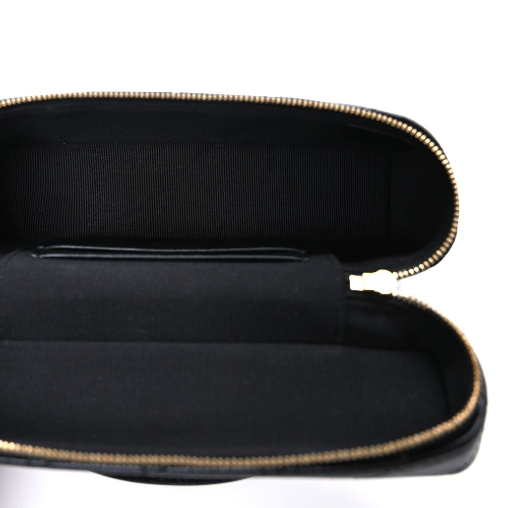 Chanel Goatskin Stitched Top Handle Slim Vanity With Chain Black