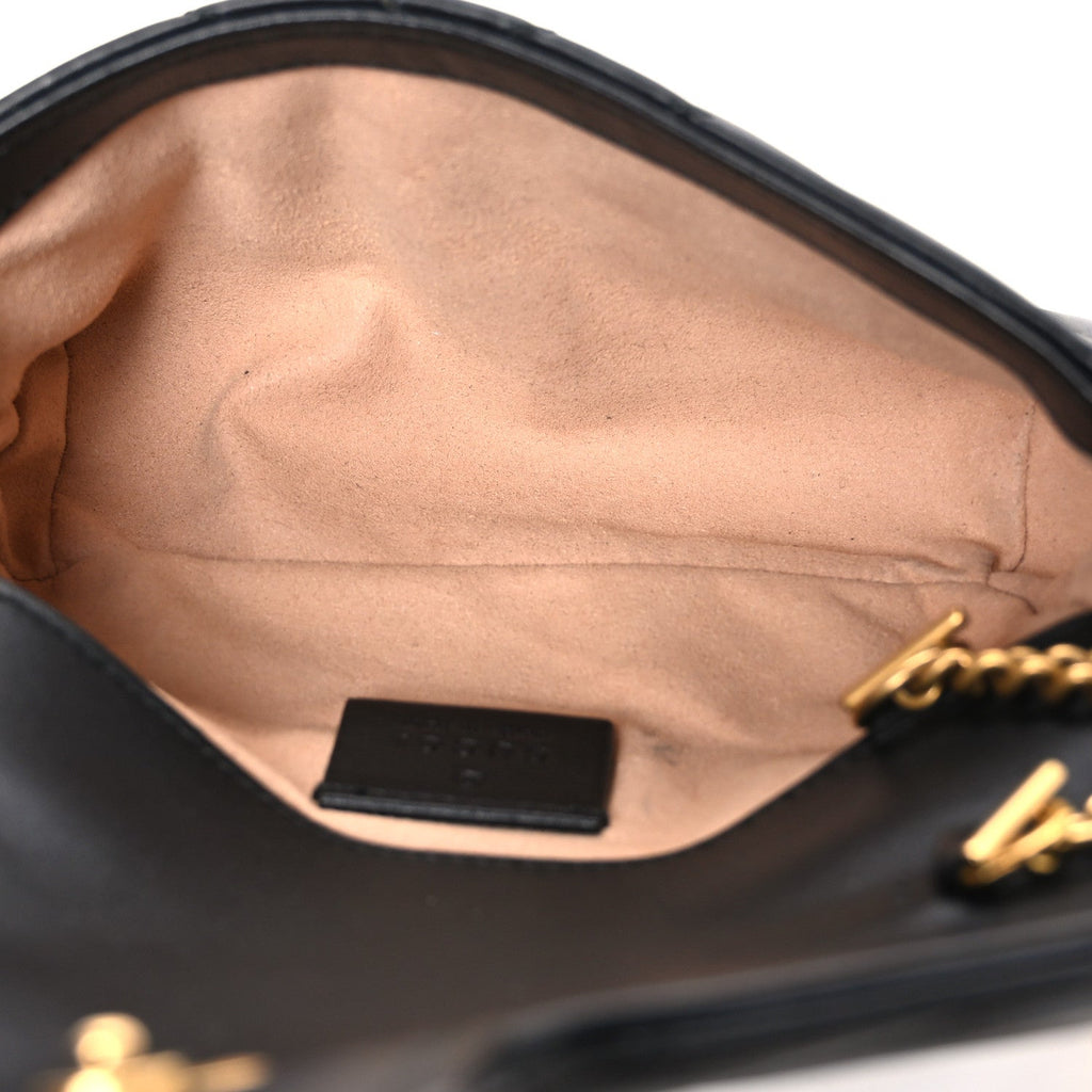 Gucci Calfskin Matelasse Super Mini GG Marmont Shoulder Bag Black