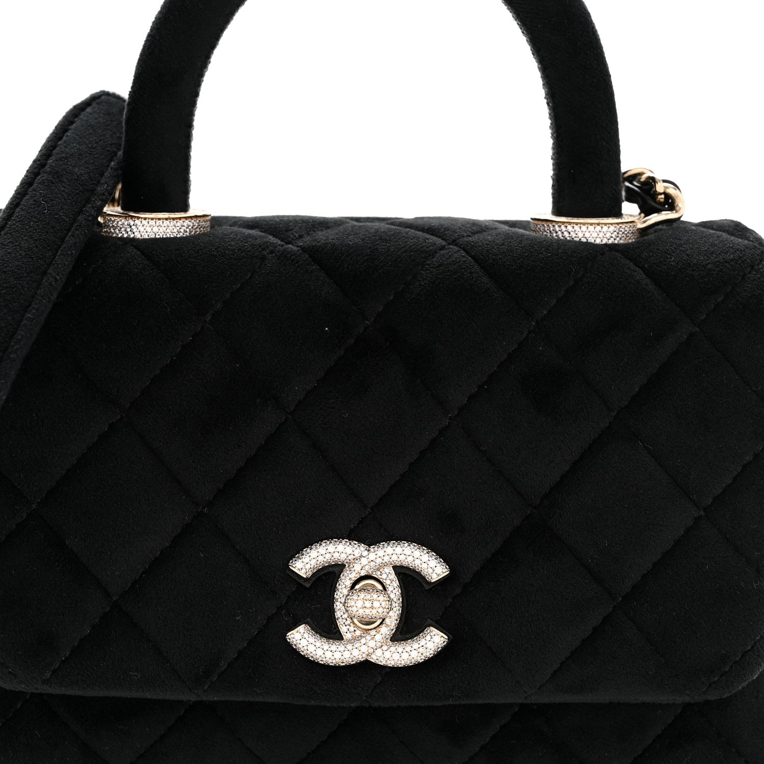 Chanel Velvet Crystal Quilted Extra Mini Coco Handle Flap Black