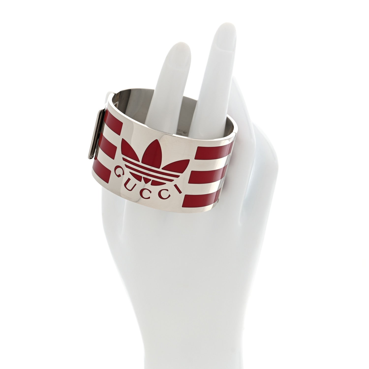 Gucci X ADIDAS Metal Enamel Cuff Bracelet  Silver Red