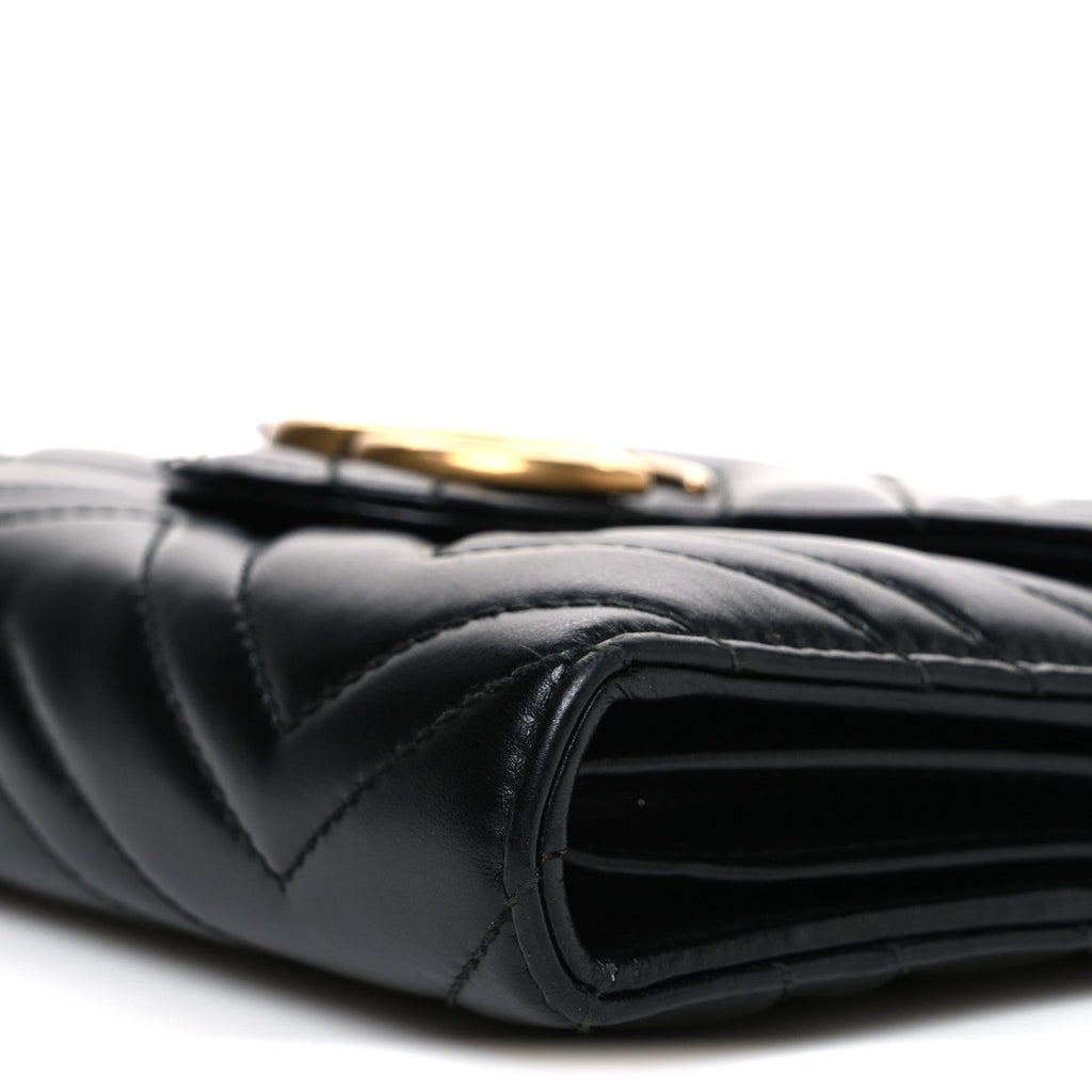 Gucci Calfskin Matelasse GG Marmont Chain Wallet Black