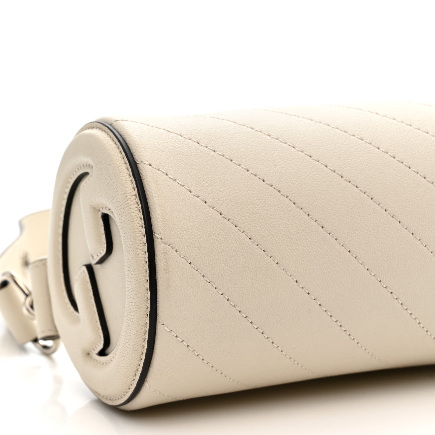 Gucci Sakai Be Green Calfskin Diagonal Stitched Mini Blondie Barrel Shoulder Bag Mystic White