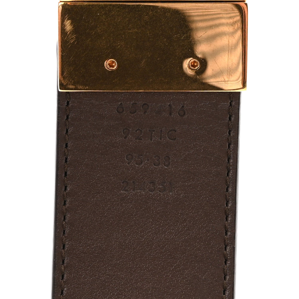 Gucci GG Supreme Monogram Plutone Calfskin Double G Reversible 30mm Belt 95 38 Beige Ebony New Acero