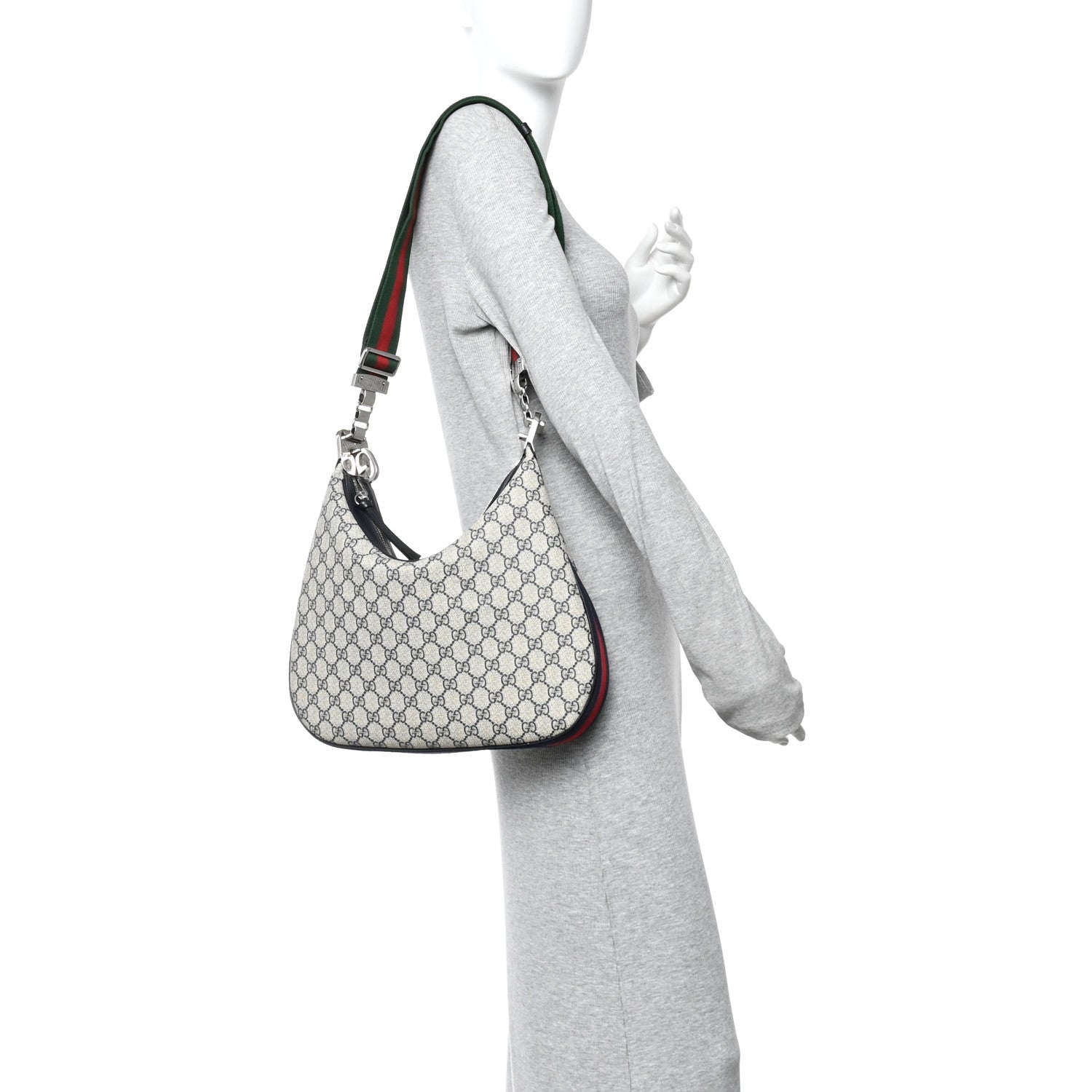 Gucci GG Supreme Monogram Textured Calfskin Web Large Attache Shoulder Bag Beige Blue
