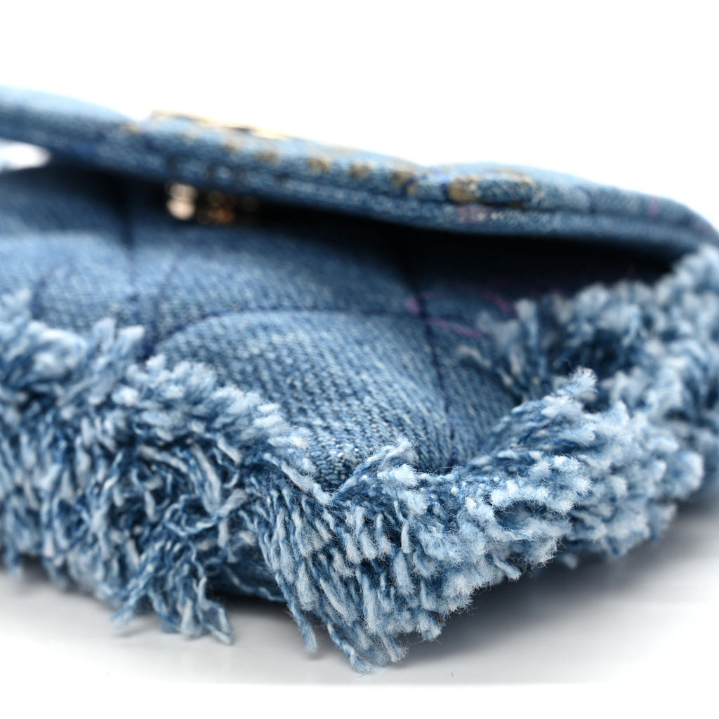 Chanel Denim Quilted Denim Mood Clutch With Chain Blue Multicolor