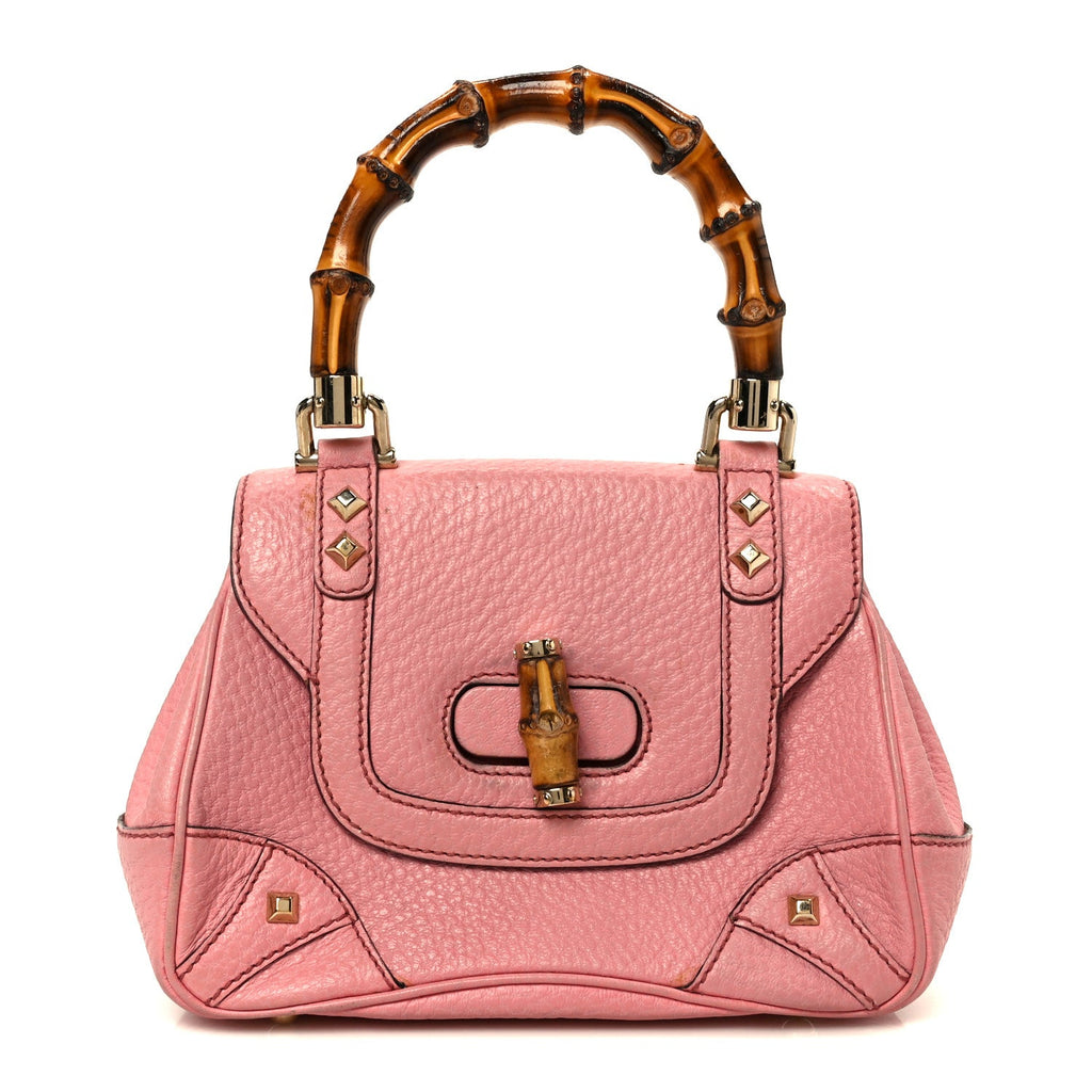 Gucci Calfskin Bamboo Top Handle Bag Pink