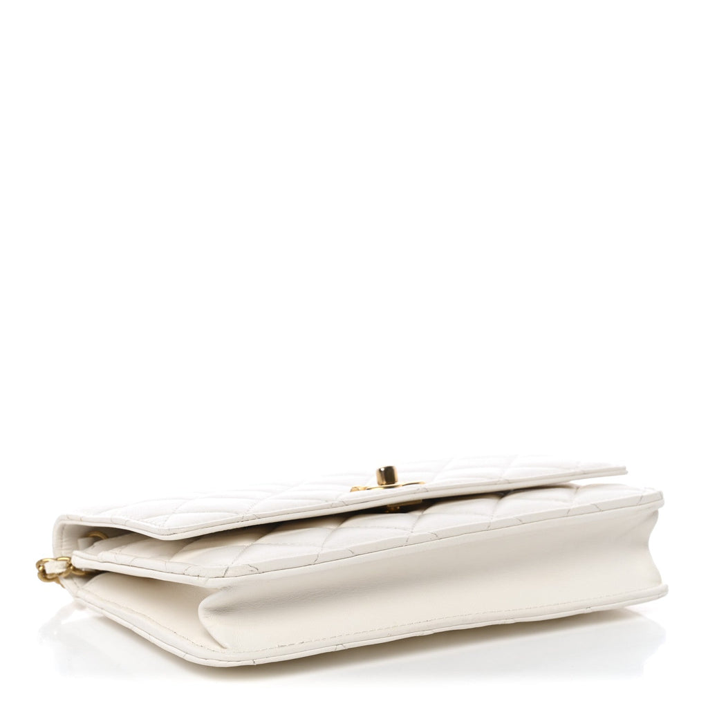 Chanel Lambskin Quilted CC Pearl Crush Wallet on Chain WOC White