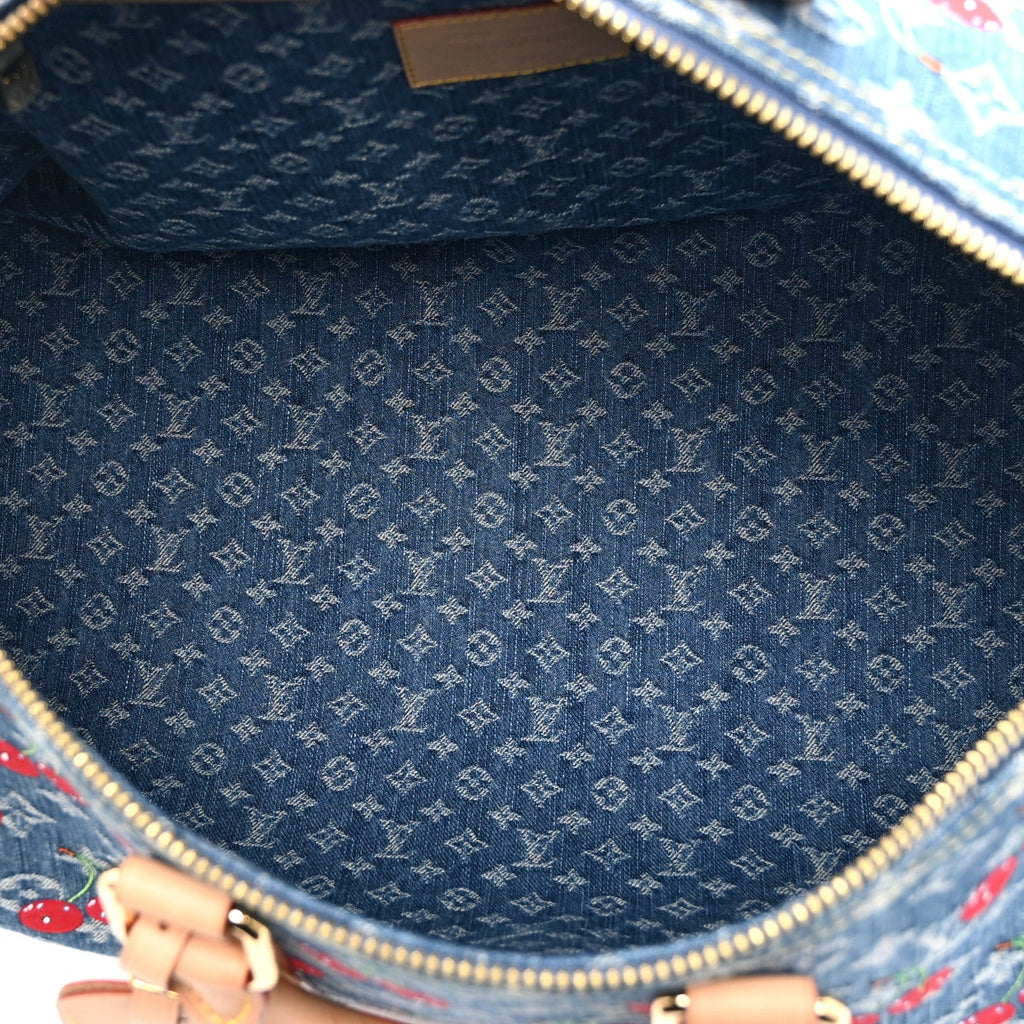 Louis Vuitton LV X TM Monogram Denim Cerises Keepall Bandouliere 45 Blue