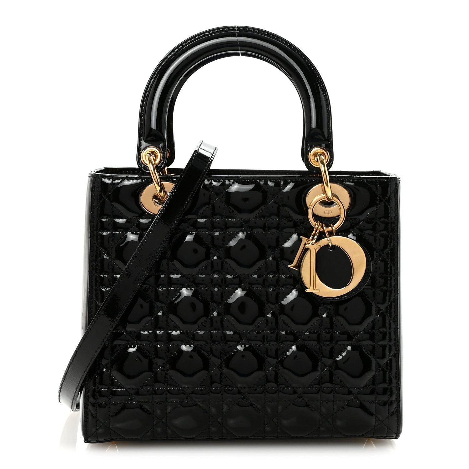 Christian Dior Patent Cannage Medium Lady Dior Black