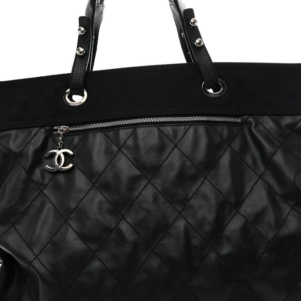 Chanel Coated Canvas Stitched XL Paris Biarritz Tote Black