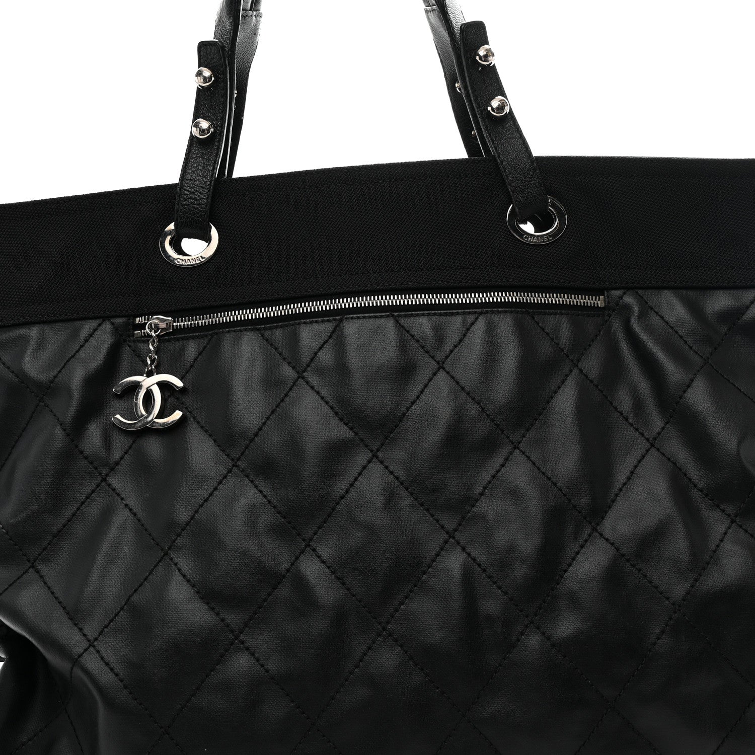 Chanel Coated Canvas Stitched XL Paris Biarritz Tote Black