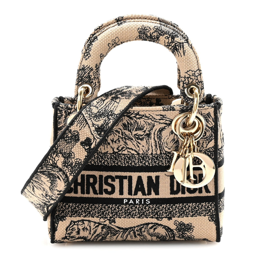 Christian Dior Canvas Toile De Jouy Embroidered Mini Lady D-Lite Beige Mullticolor