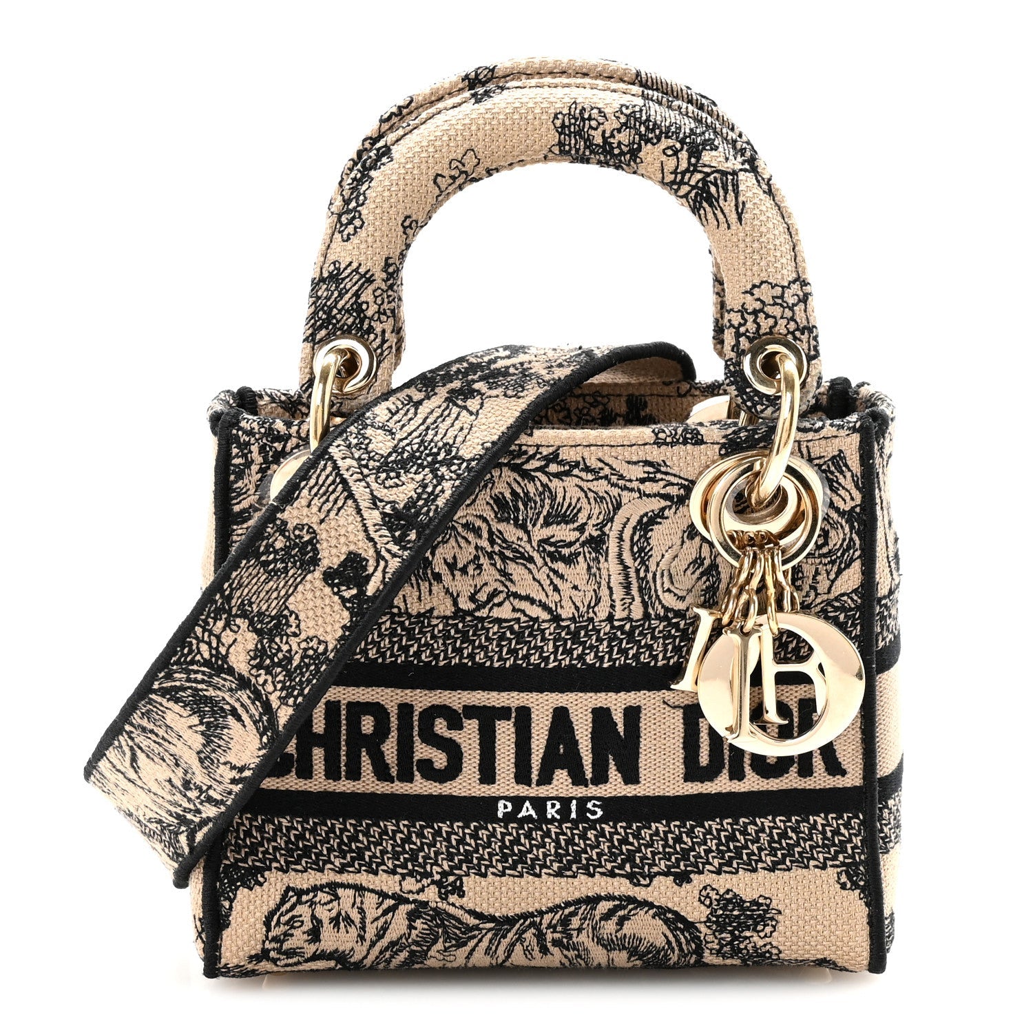 Christian Dior Canvas Toile De Jouy Embroidered Mini Lady D-Lite Beige Mullticolor
