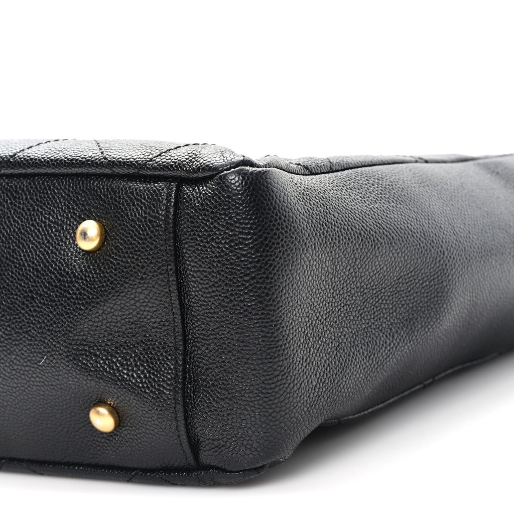Chanel Caviar Quilted Small Trapezoid Chain Shopping Tote Black