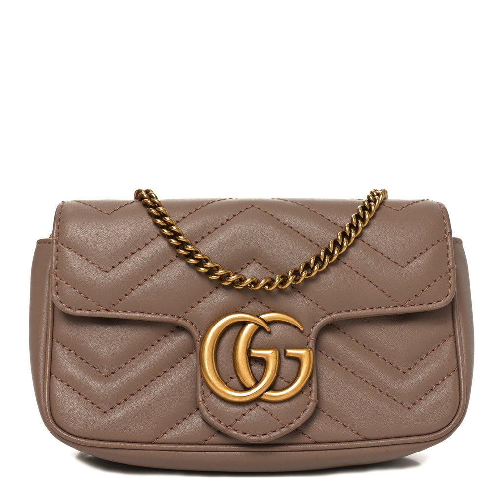 Gucci Calfskin Matelasse Super Mini GG Marmont Shoulder Bag Porcelain Rose
