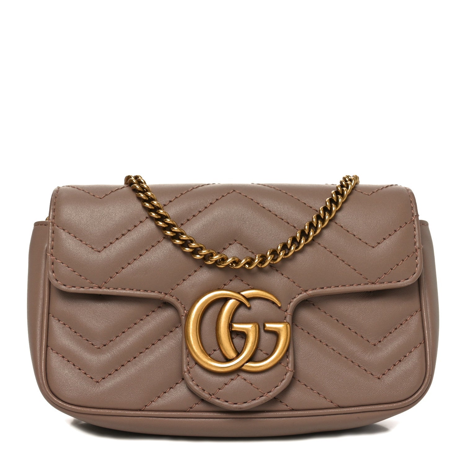 Gucci Calfskin Matelasse Super Mini GG Marmont Shoulder Bag Porcelain Rose