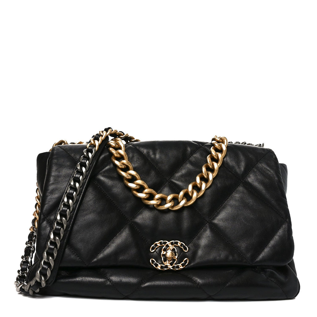 Chanel Goatskin Quilted Maxi Chanel 19 Flap Black