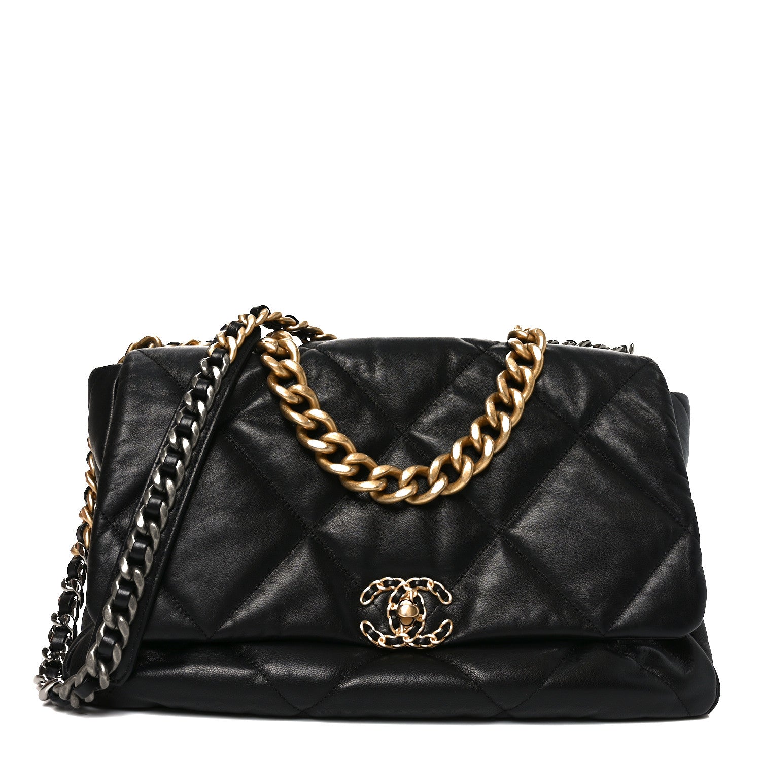 Chanel Goatskin Quilted Maxi Chanel 19 Flap Black