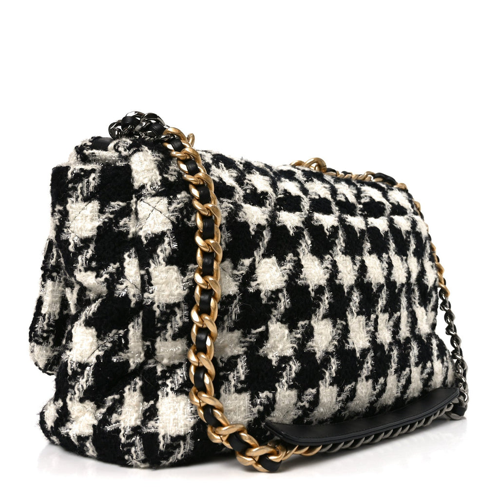 Chanel Tweed Quilted Maxi Chanel 19 Flap Black Ecru White
