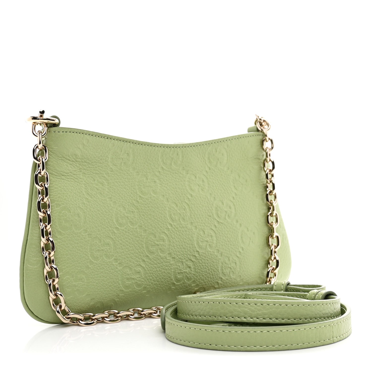 Gucci GG Grainy Calfskin Emblem Super Mini Shoulder Bag Sage Leaf
