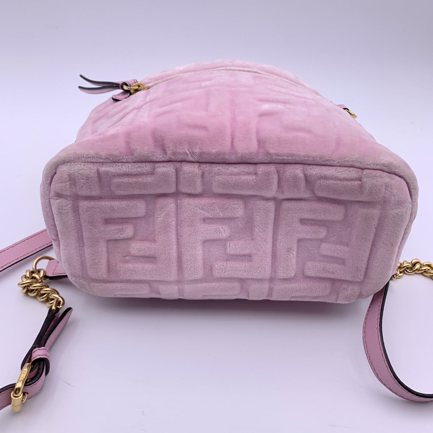 FENDI Baby Pink Velvet Ff Embossed Mini Backpack Shoulder Bag