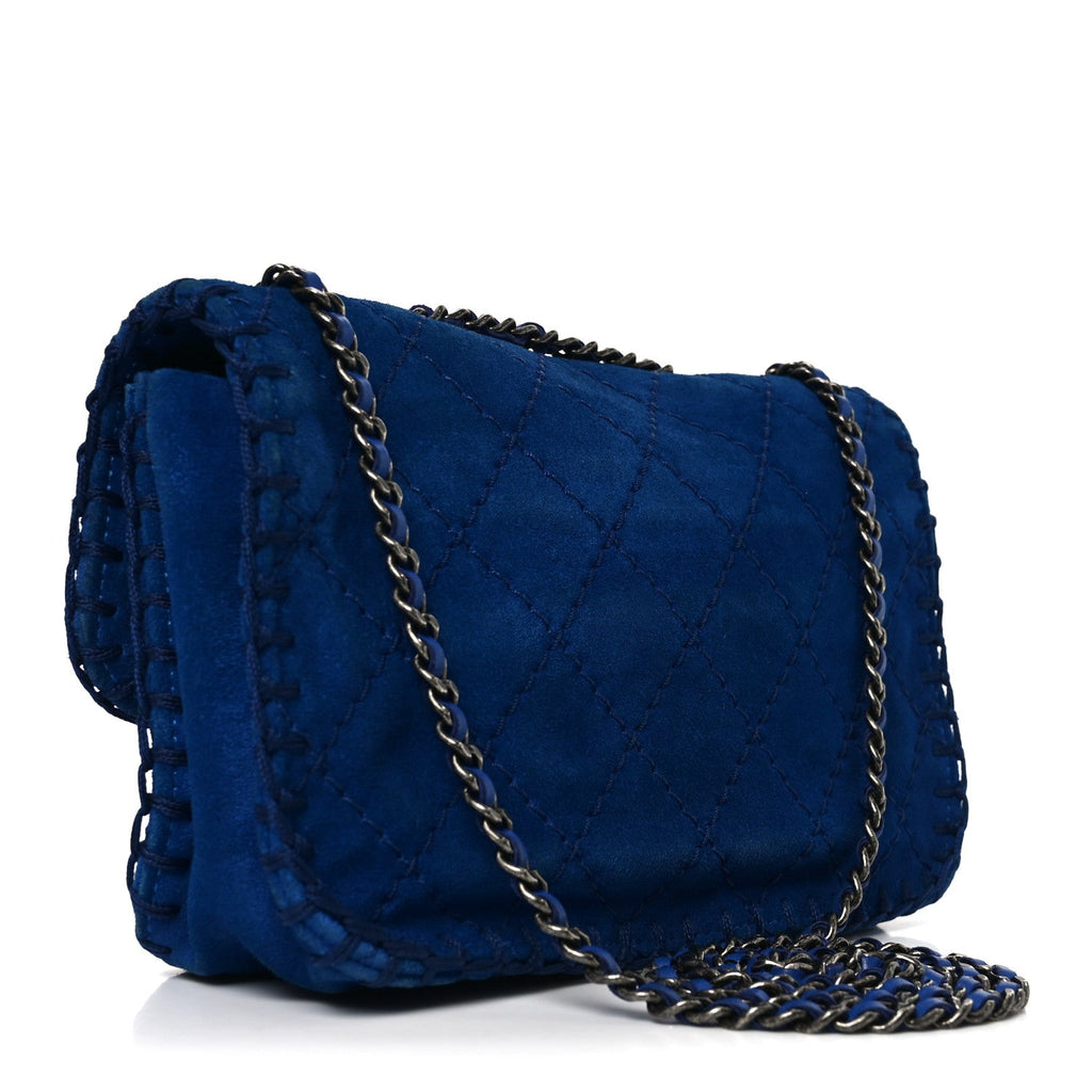 Chanel Suede Quilted Whipstitch Mini Flap Blue