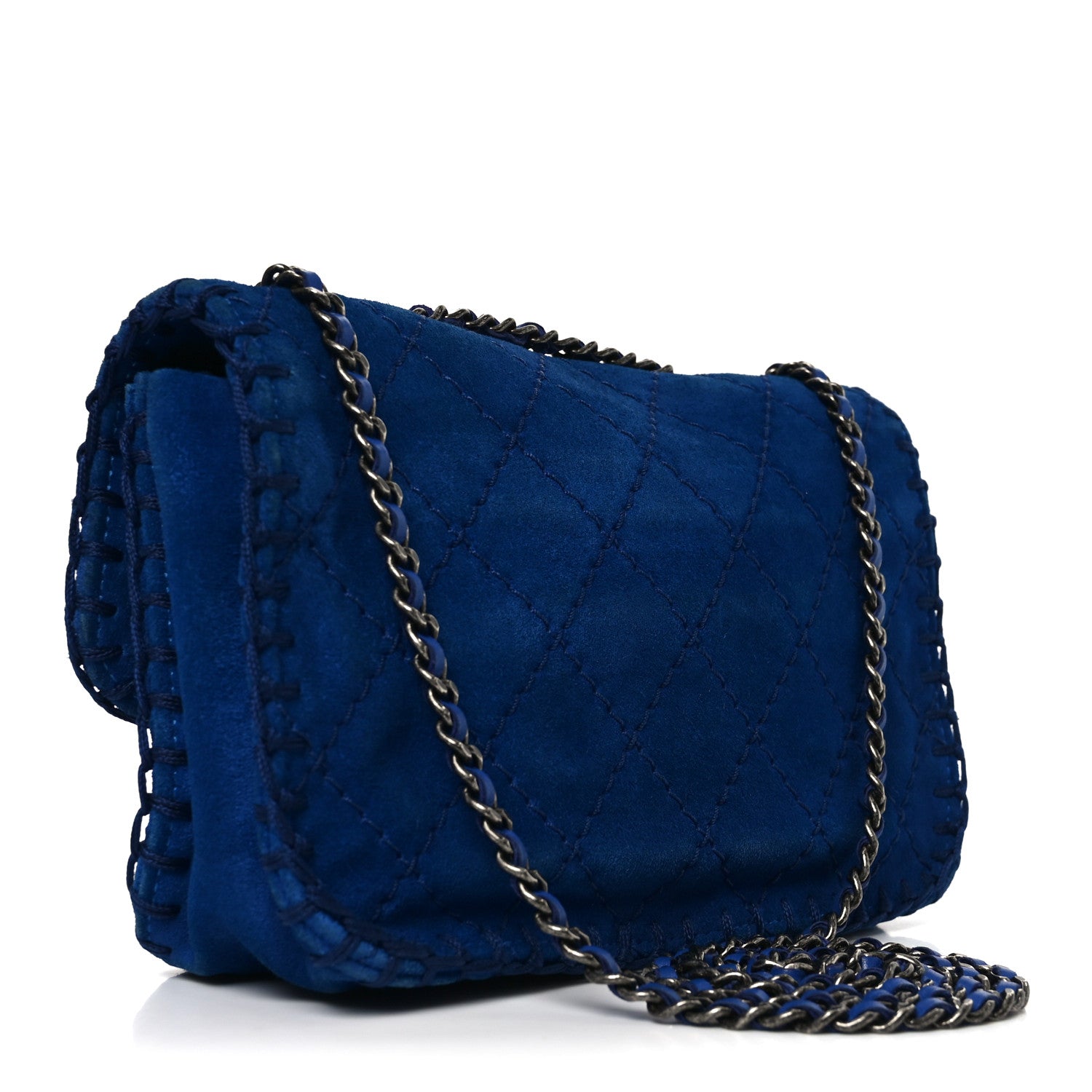 Chanel Suede Quilted Whipstitch Mini Flap Blue