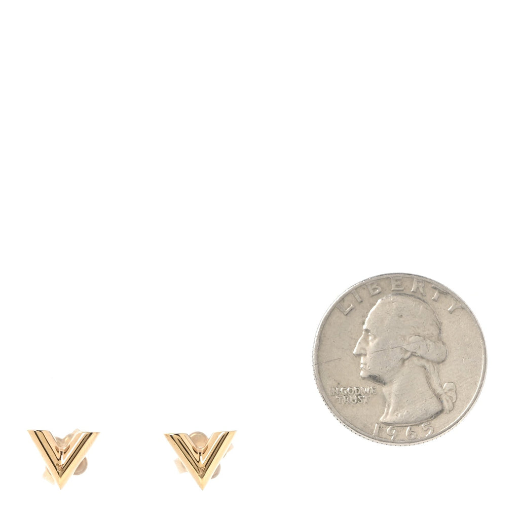 Louis Vuitton Brass Essential V Stud Earrings Gold