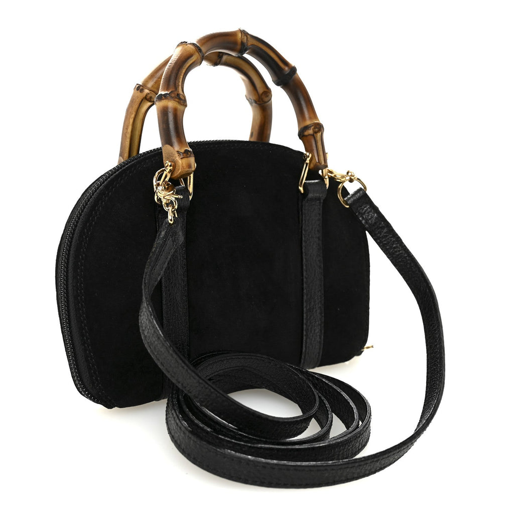 Gucci Suede Mini Bamboo Handle Bag Black