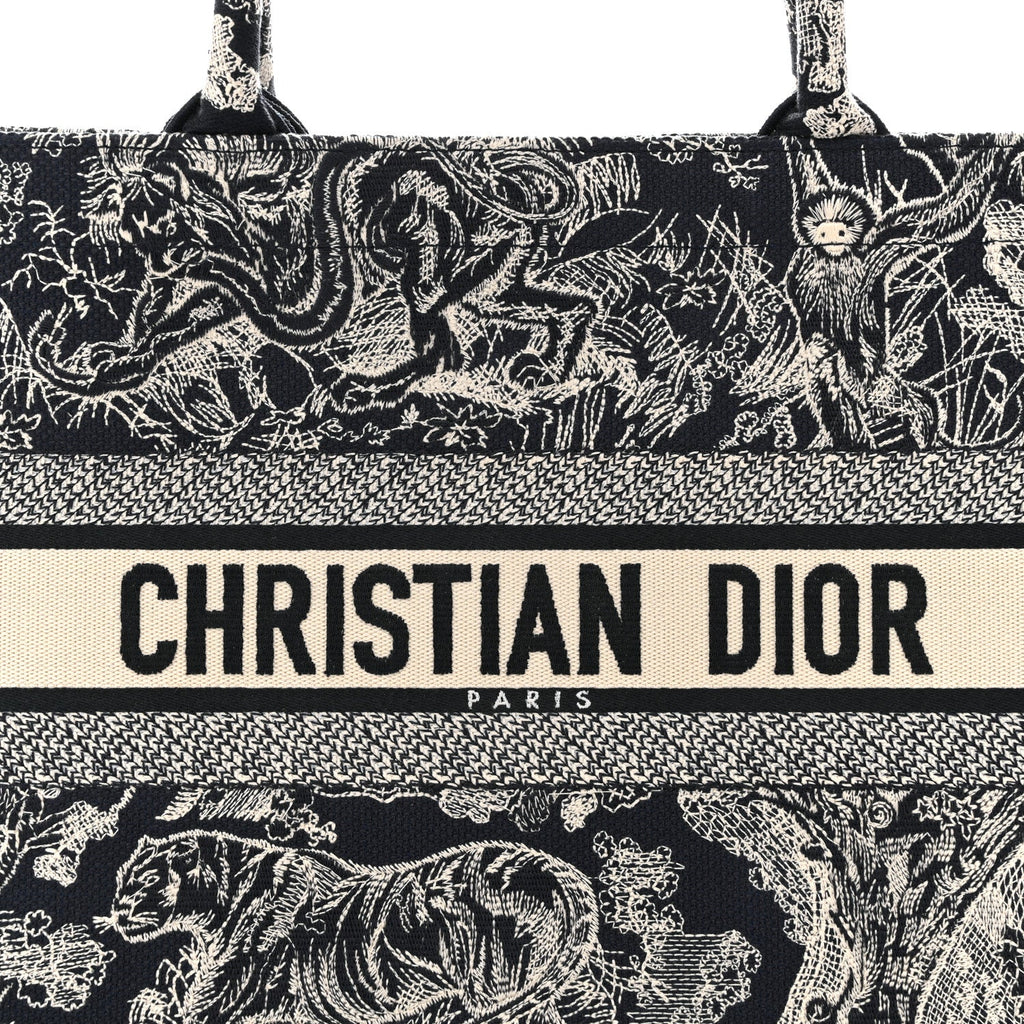 Christian Dior Canvas Embroidered Medium Toile De Jouy Reverse Book Tote Blue