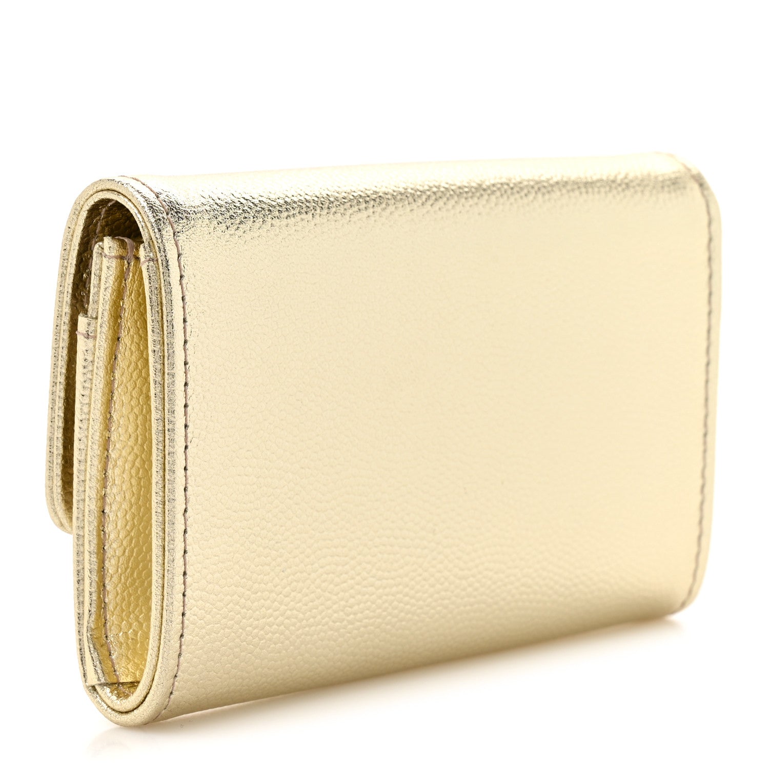 Metallic Caviar Quilted CC Flap Card Holder Gold