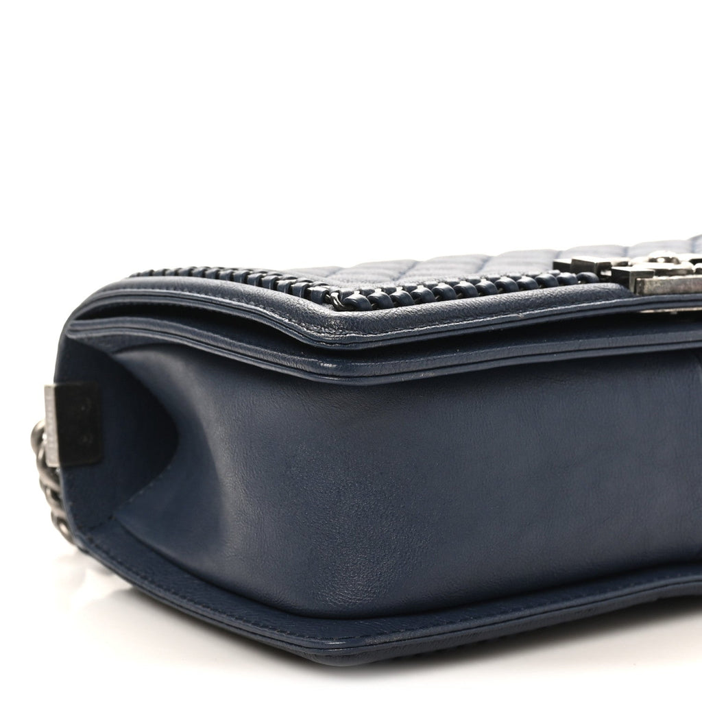 Chanel Calfskin Quilted Medium Top Handle Boy Flap Blue