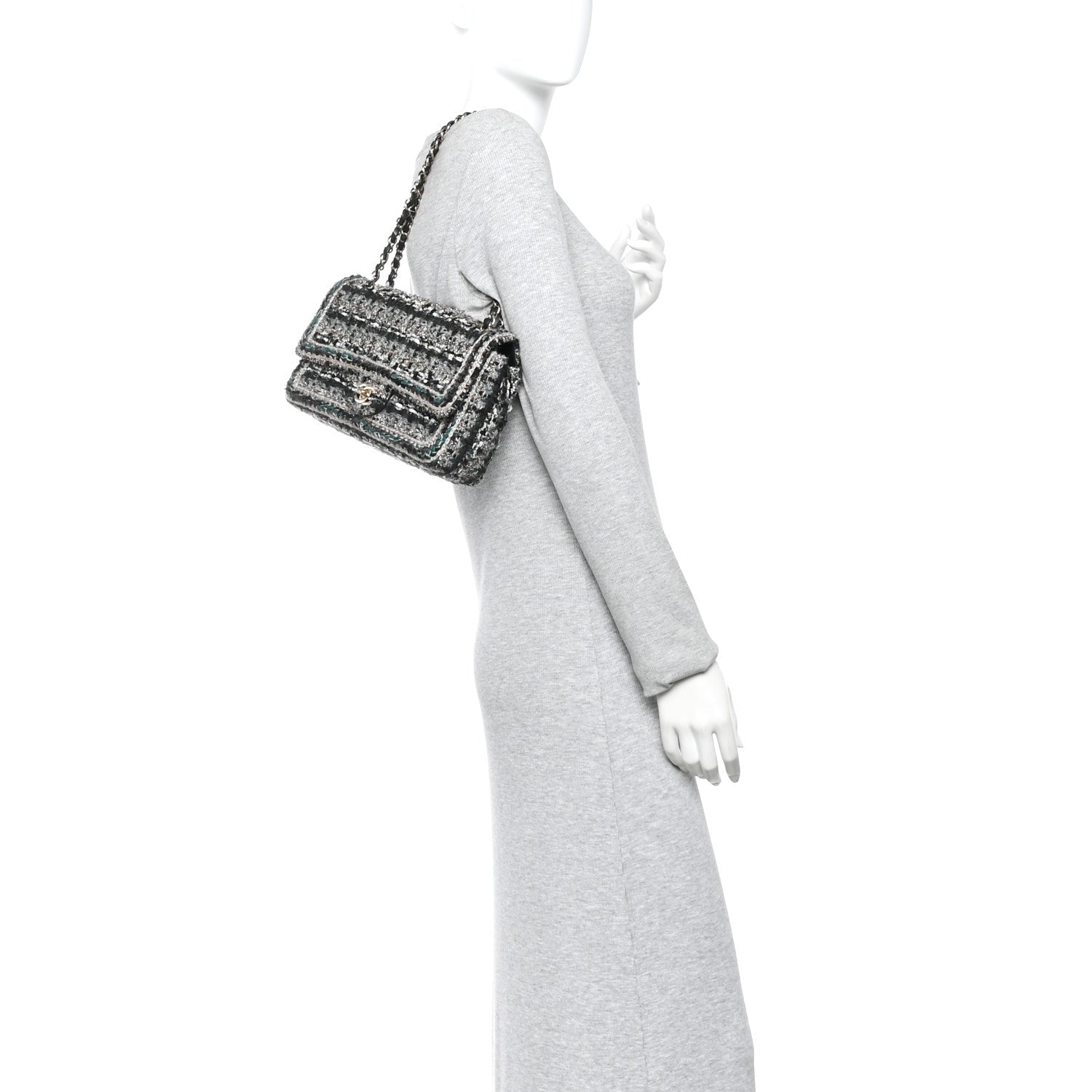 Chanel Tweed Braid Medium Flap Turquoise Multicolor