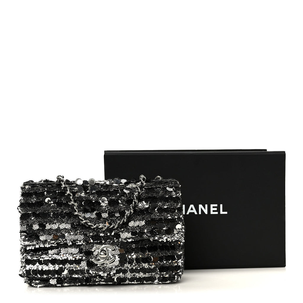 Chanel Sequin Quilted Small Single Flap Silver Black