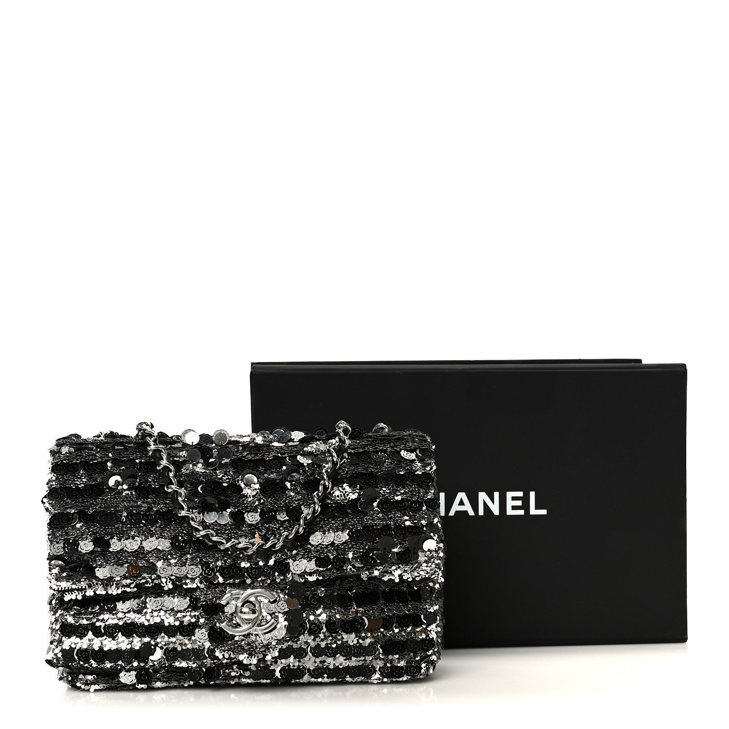 Chanel Sequin Quilted Small Single Flap Silver Black