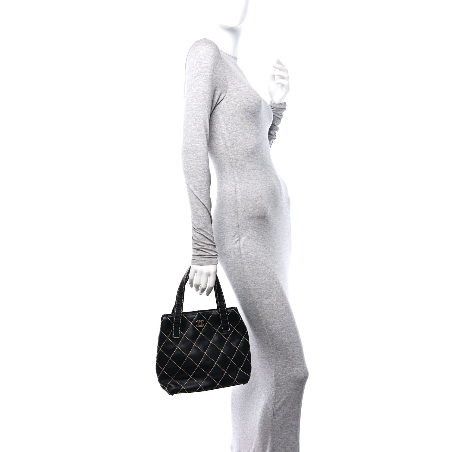 Chanel Calfskin Stitch Small Surpique Tote Black