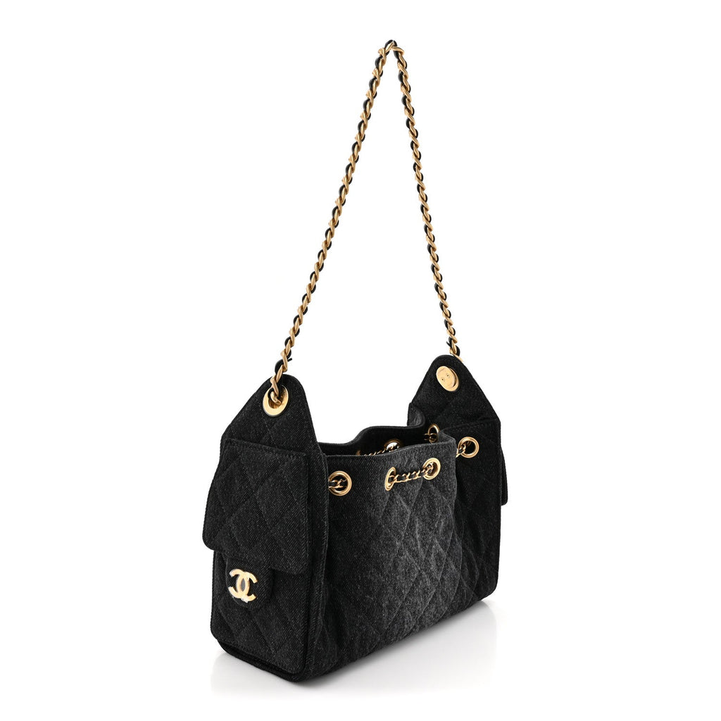 Chanel Washed Denim Quilted Mini Chanel 25 Handbag Black