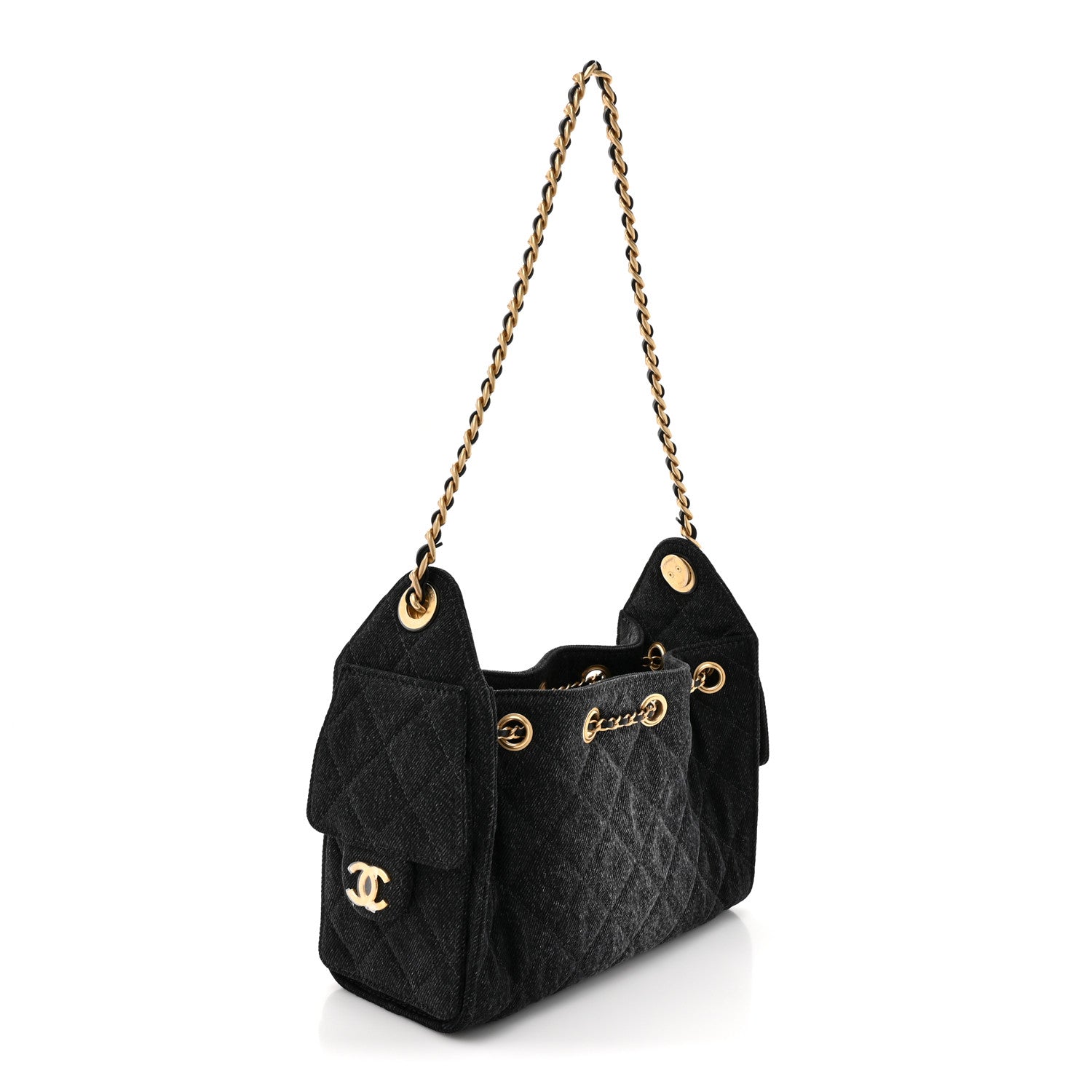 Chanel Washed Denim Quilted Mini Chanel 25 Handbag Black