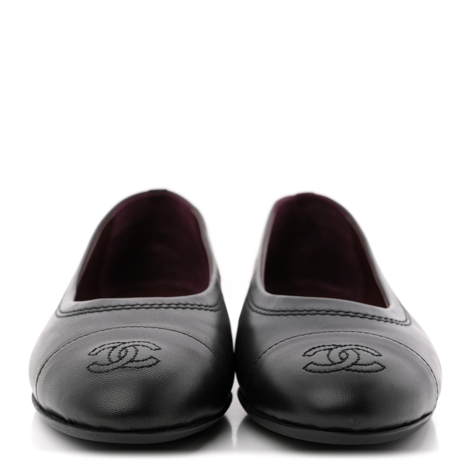 Lambskin Cap Toe CC Uniform Ballerina Flats 37.5 Black