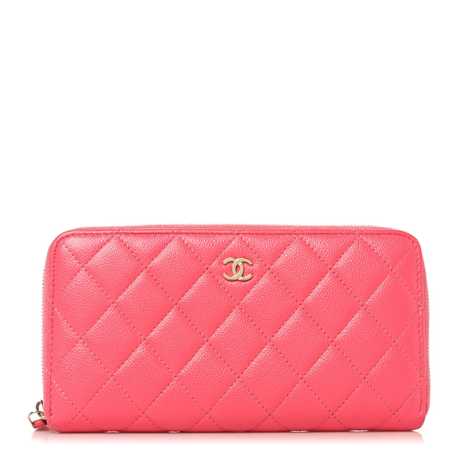 Caviar Quilted Large Gusset Zip Around Wallet Rose