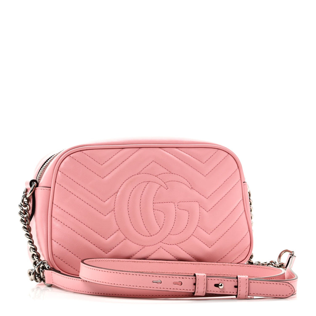 Gucci Calfskin Matelasse Small GG Marmont Chain Shoulder Bag Wild Rose