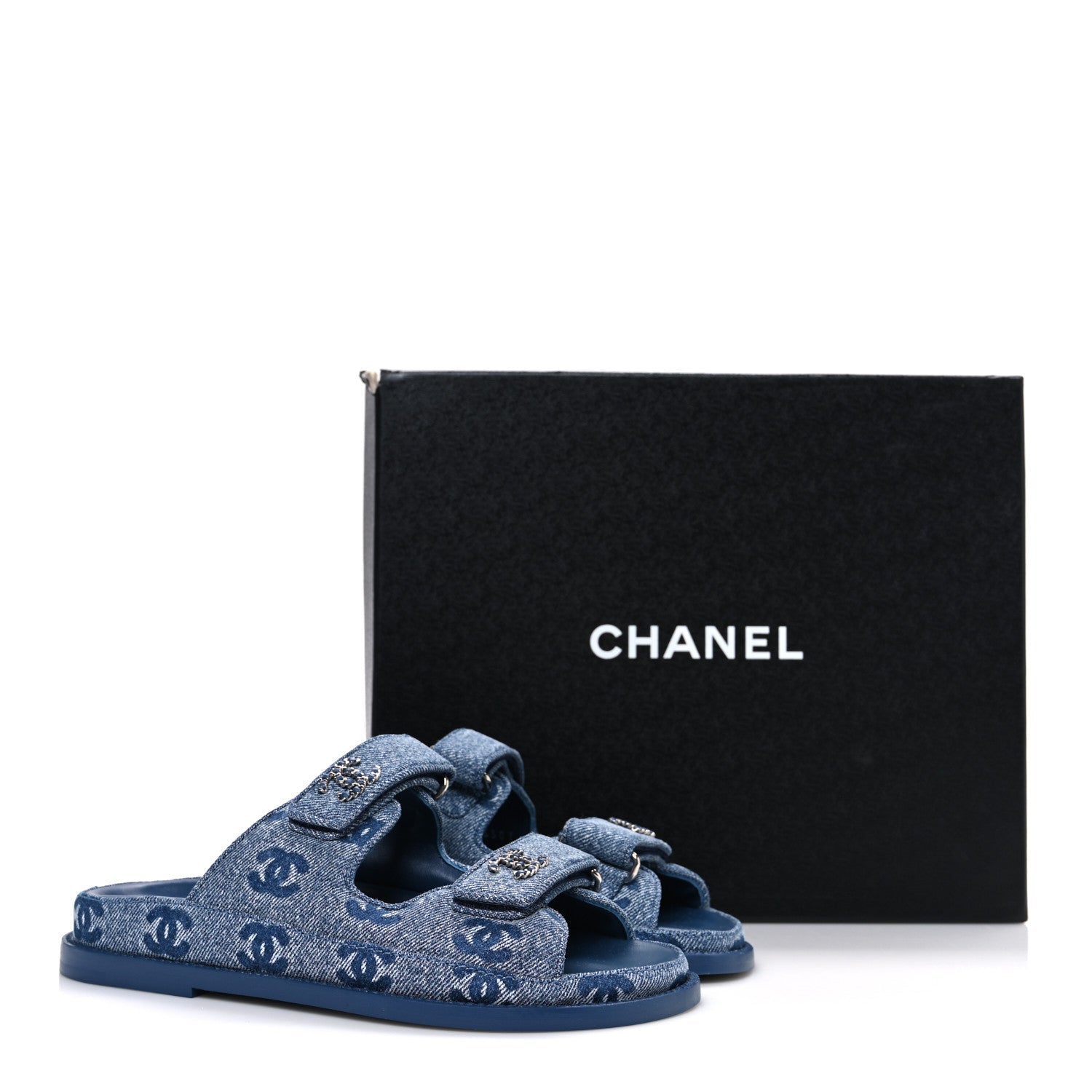 Denim CC Velcro Dad Chain CC Slide Sandals 35 Blue