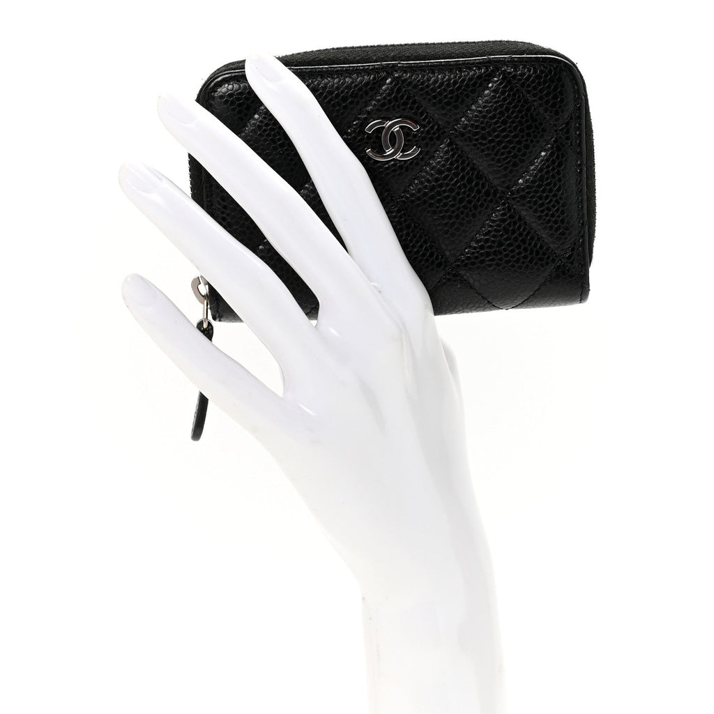 Caviar Quilted Zip Coin Purse Black