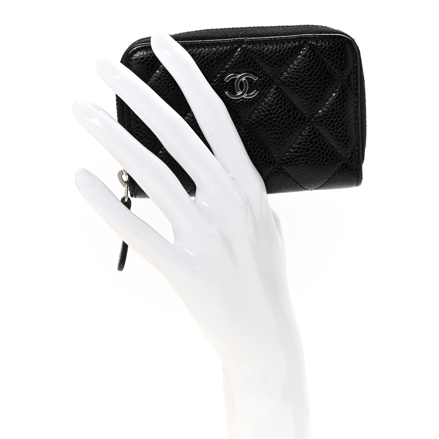 Caviar Quilted Zip Coin Purse Black